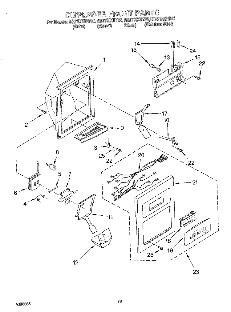 DISPENSER FRONT Diagram and Parts List for GD27DIXHS02  Whirlpool Refrigerator