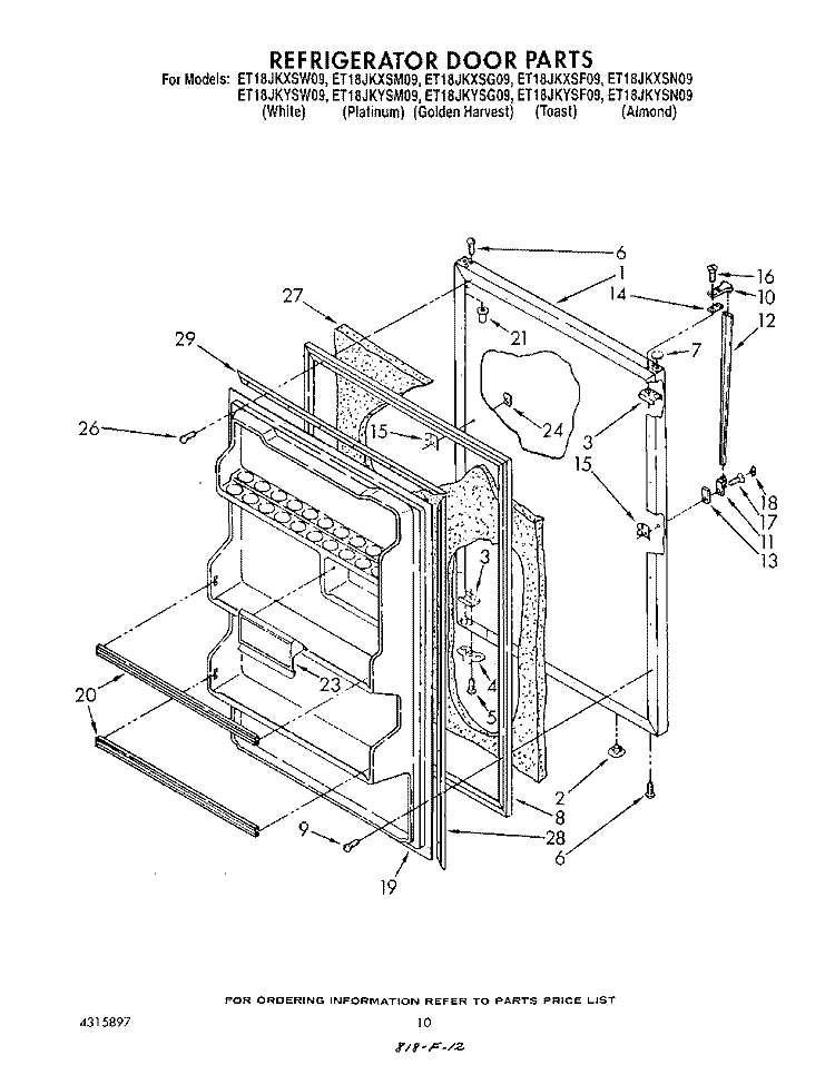 REFRIGERATOR DOOR , LIT/OPTIONAL Diagram and Parts List for ET18JKYSW09  Whirlpool Refrigerator