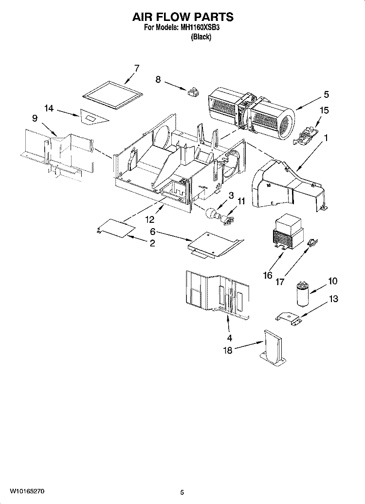 AIR FLOW PARTS Diagram and Parts List for  Whirlpool Microwave
