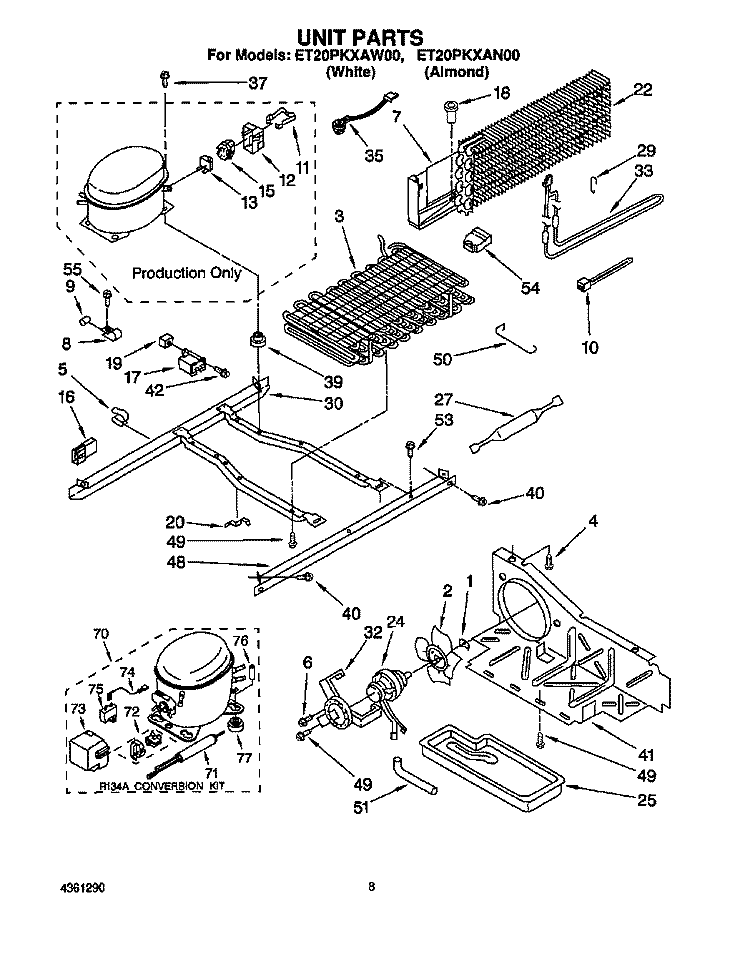 UNIT Diagram and Parts List for ET20PKXAN00  Whirlpool Refrigerator