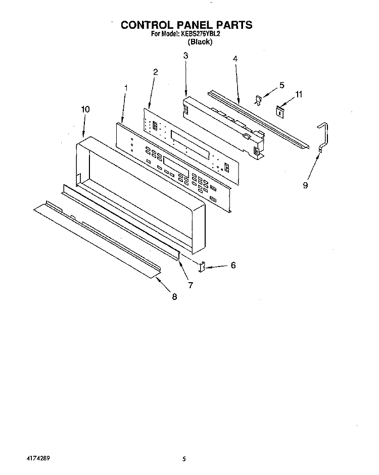 CONTROL PANEL, LIT/OPTIONAL Diagram and Parts List for KEBS276YBL2  KitchenAid Wall Oven
