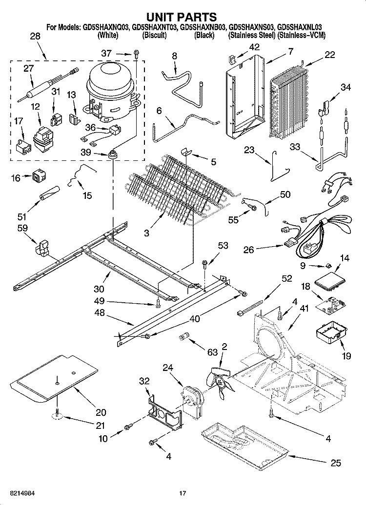 UNIT PARTS Diagram and Parts List for GD5SHAXNL03  Whirlpool Refrigerator