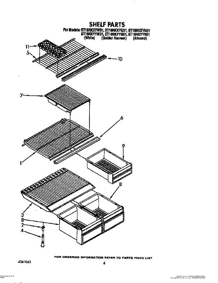 SHELF Diagram and Parts List for ET18NKYYN01  Whirlpool Refrigerator