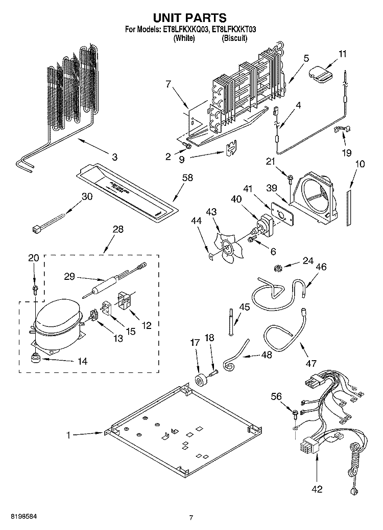 UNIT PARTS Diagram and Parts List for ET8LFKXKQ03  Whirlpool Refrigerator