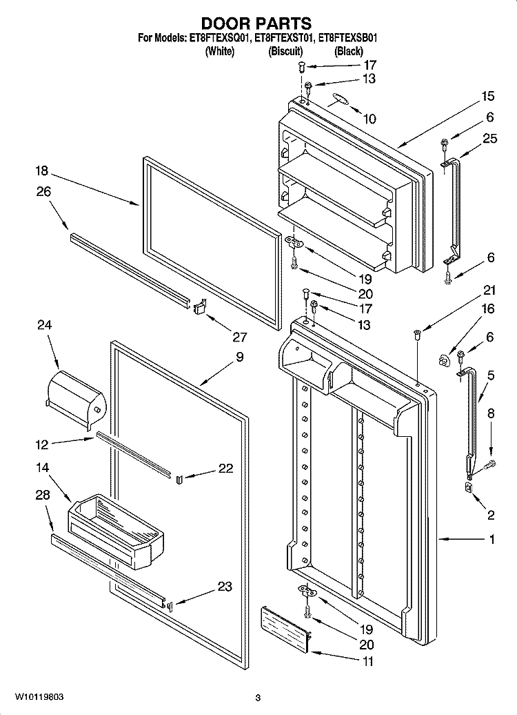 DOOR PARTS Diagram and Parts List for ET8FTEXST01  Whirlpool Refrigerator