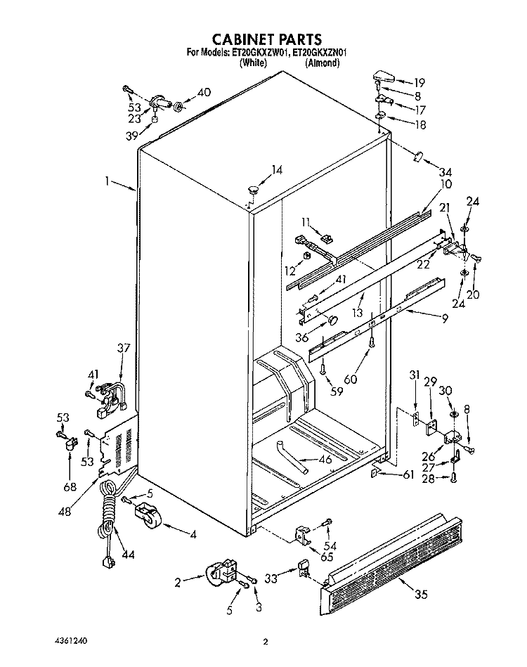 CABINET Diagram and Parts List for ET20GKXZW01  Whirlpool Refrigerator