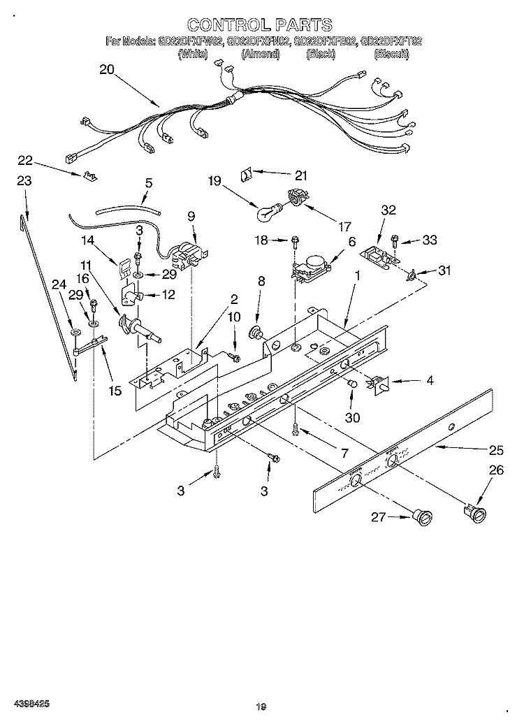 CONTROL Diagram and Parts List for GD22DFXFB02  Whirlpool Refrigerator