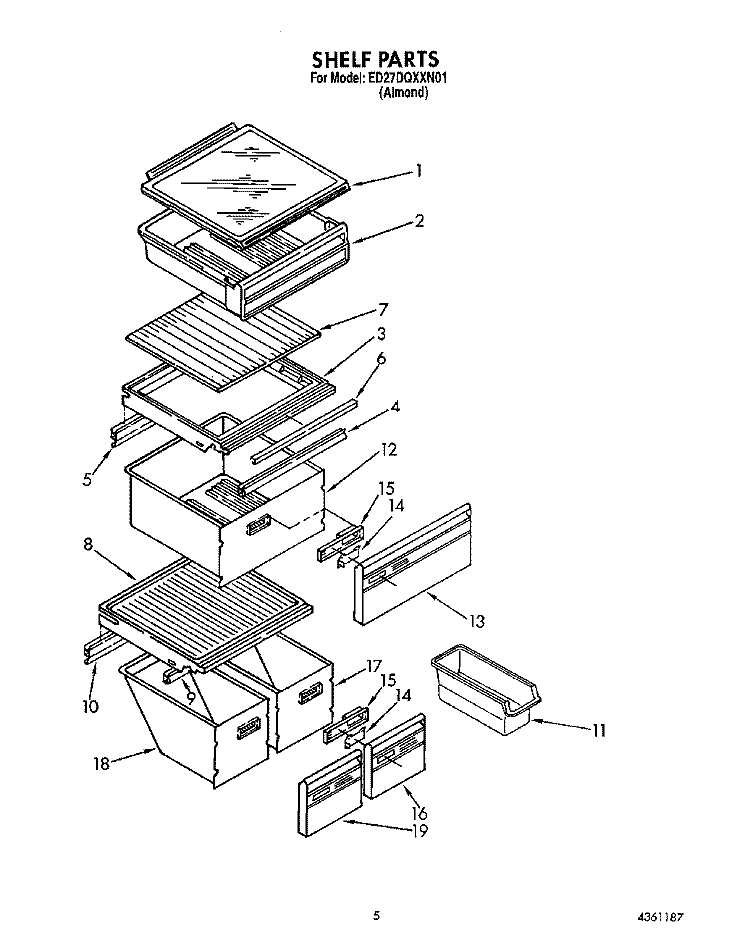 SHELF Diagram and Parts List for ED27DQXXN01  Whirlpool Refrigerator