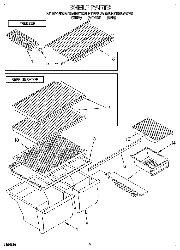 SHELF, LIT/OPTIONAL Diagram and Parts List for ET18NKXDG06  Whirlpool Refrigerator