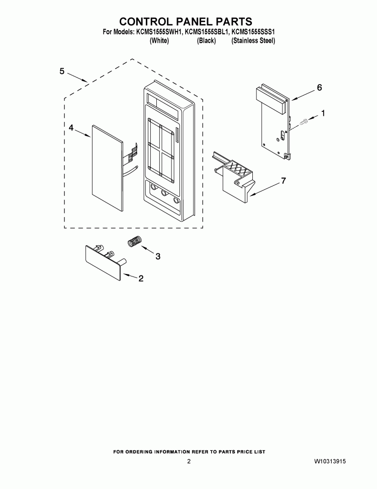 CONTROL PANEL PARTS Diagram and Parts List for  KitchenAid Microwave