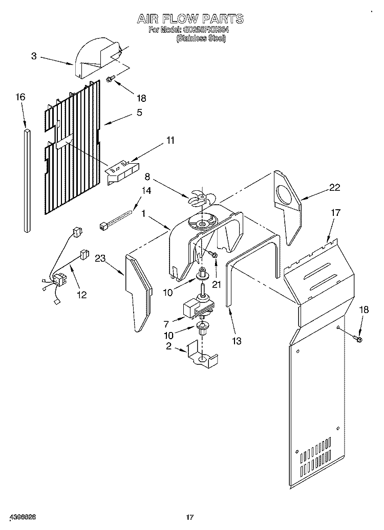 AIR FLOW Diagram and Parts List for GD25SFXHS04  Whirlpool Refrigerator