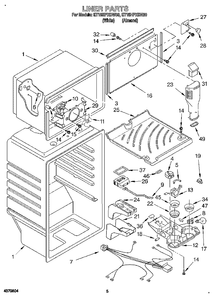 LINER Diagram and Parts List for ET18HPXDW00  Whirlpool Refrigerator