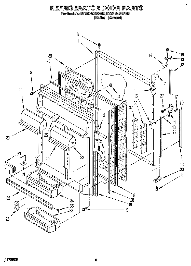 REFRIGERATOR DOOR Diagram and Parts List for ET22DMXBW02  Whirlpool Refrigerator