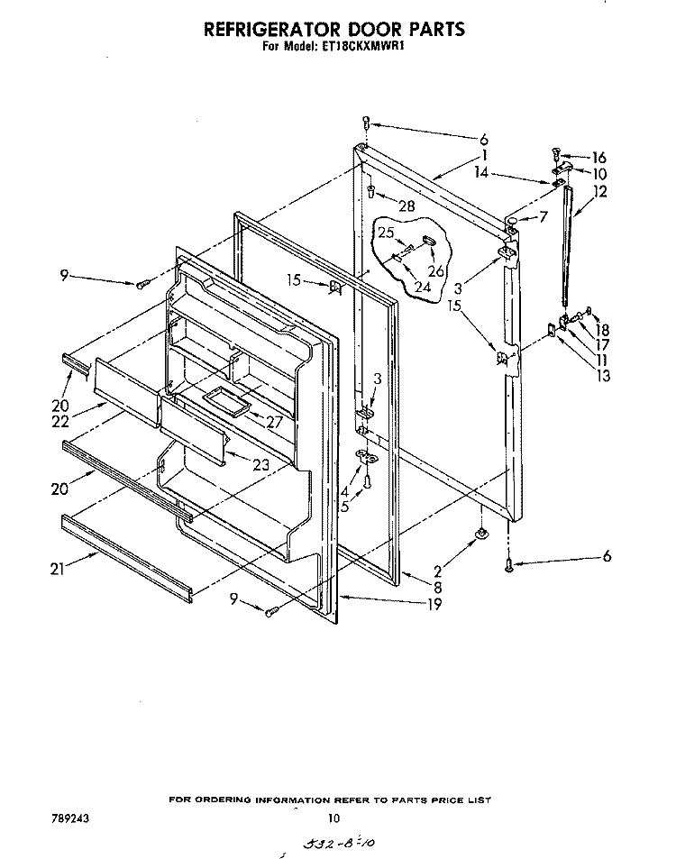 REFRIGERATOR DOOR , NOT ILLUSTRATED Diagram and Parts List for ET18CKXMWR1  Whirlpool Refrigerator