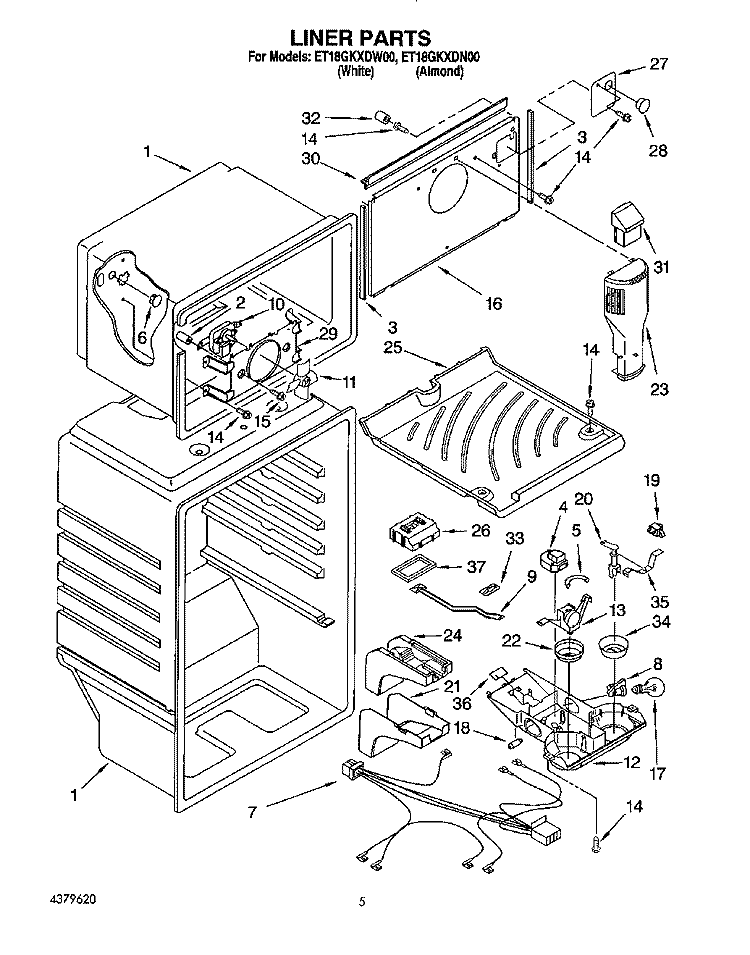 LINER Diagram and Parts List for ET18GKXDW00  Whirlpool Refrigerator