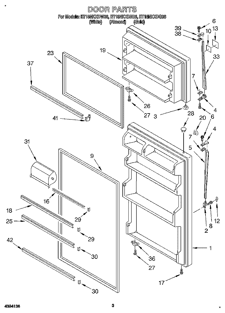 DOOR Diagram and Parts List for ET18NKXDG06  Whirlpool Refrigerator