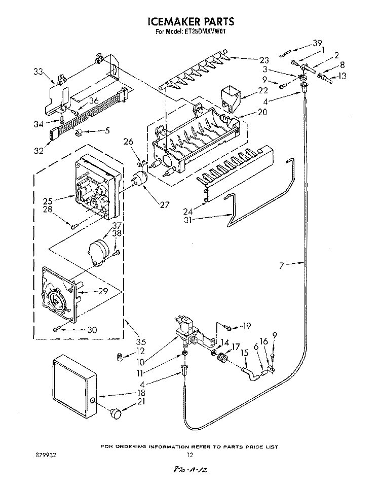 ICE MAKER Diagram and Parts List for ET25DMXVF01  Whirlpool Refrigerator
