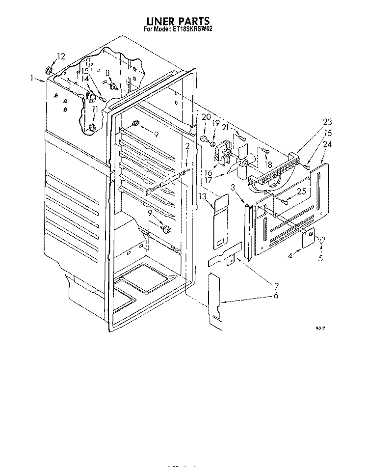 LINER Diagram and Parts List for ET18SKRSW02  Whirlpool Refrigerator