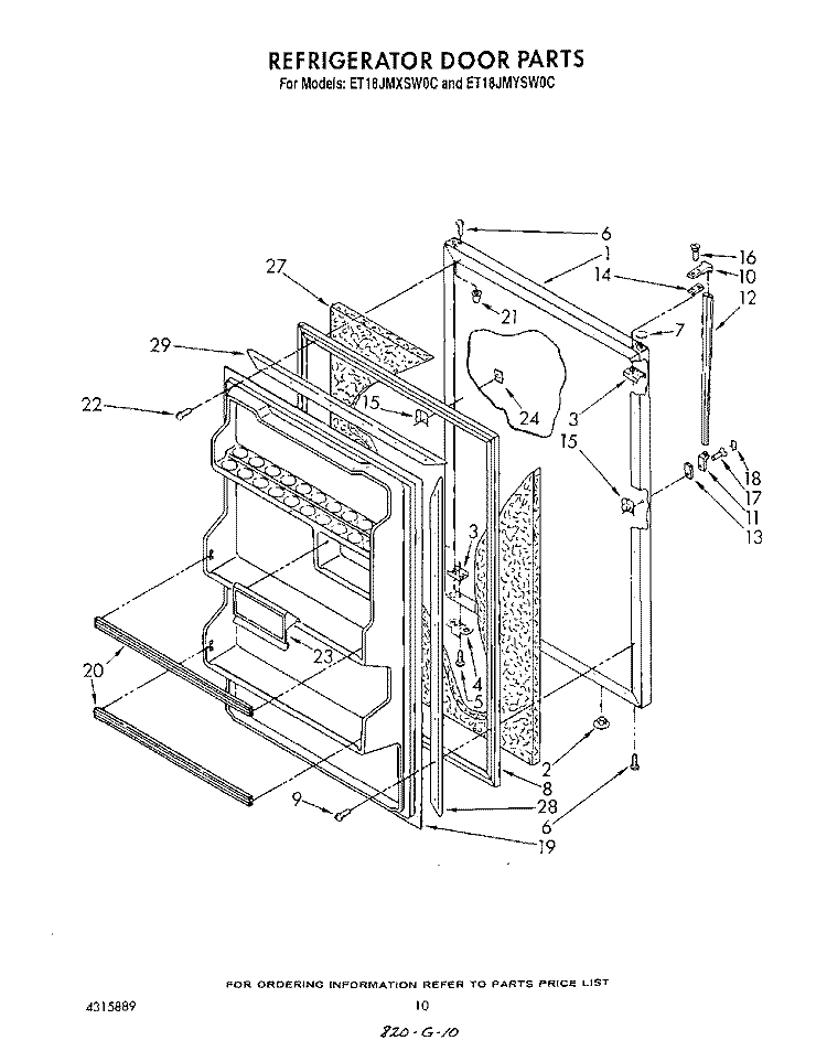 REFRIGERATOR DOOR Diagram and Parts List for ET18JMYSF0C  Whirlpool Refrigerator