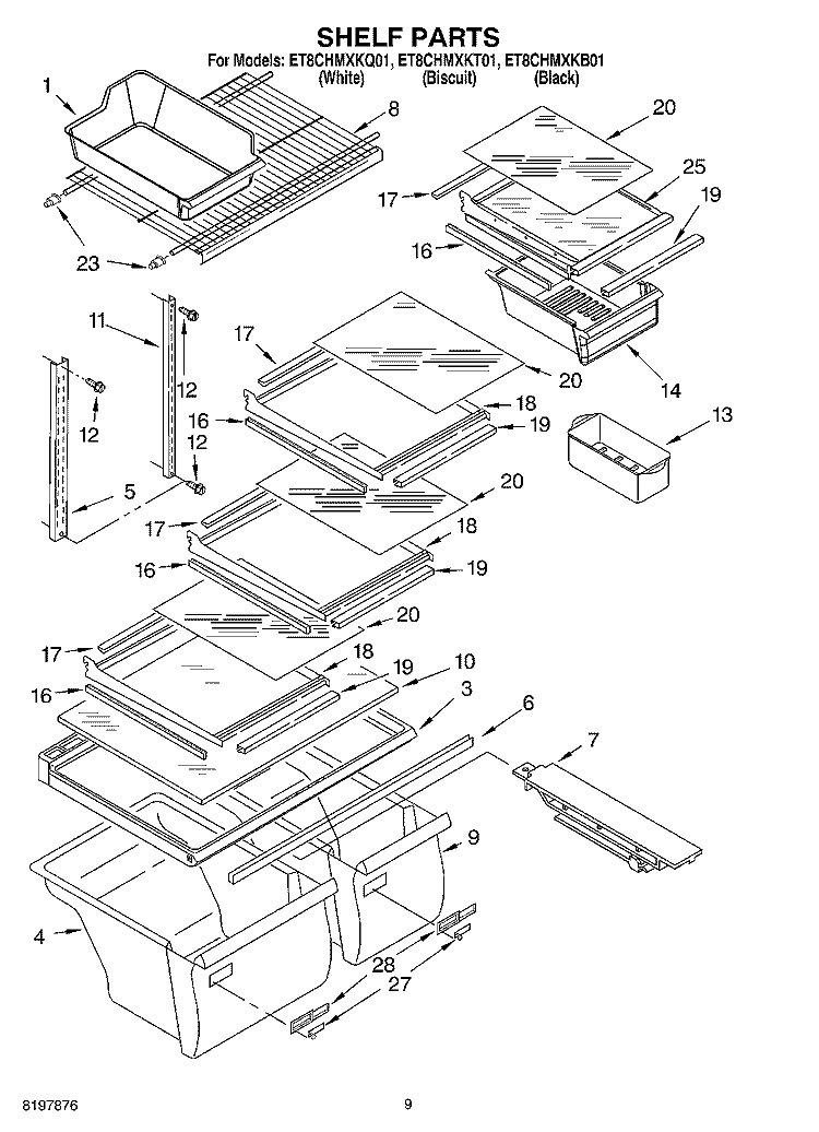 SHELF Diagram and Parts List for ET8CHMXKT01  Whirlpool Refrigerator