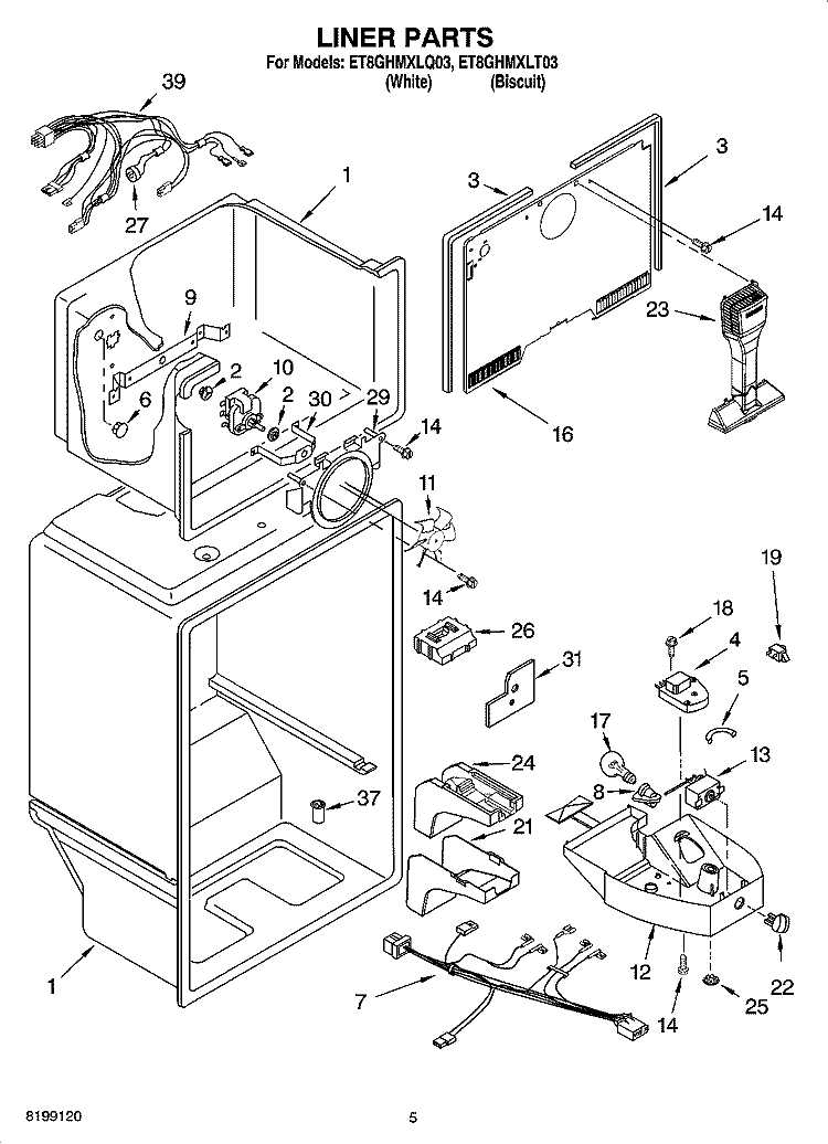 LINER PARTS Diagram and Parts List for ET8GHMXLQ03  Whirlpool Refrigerator