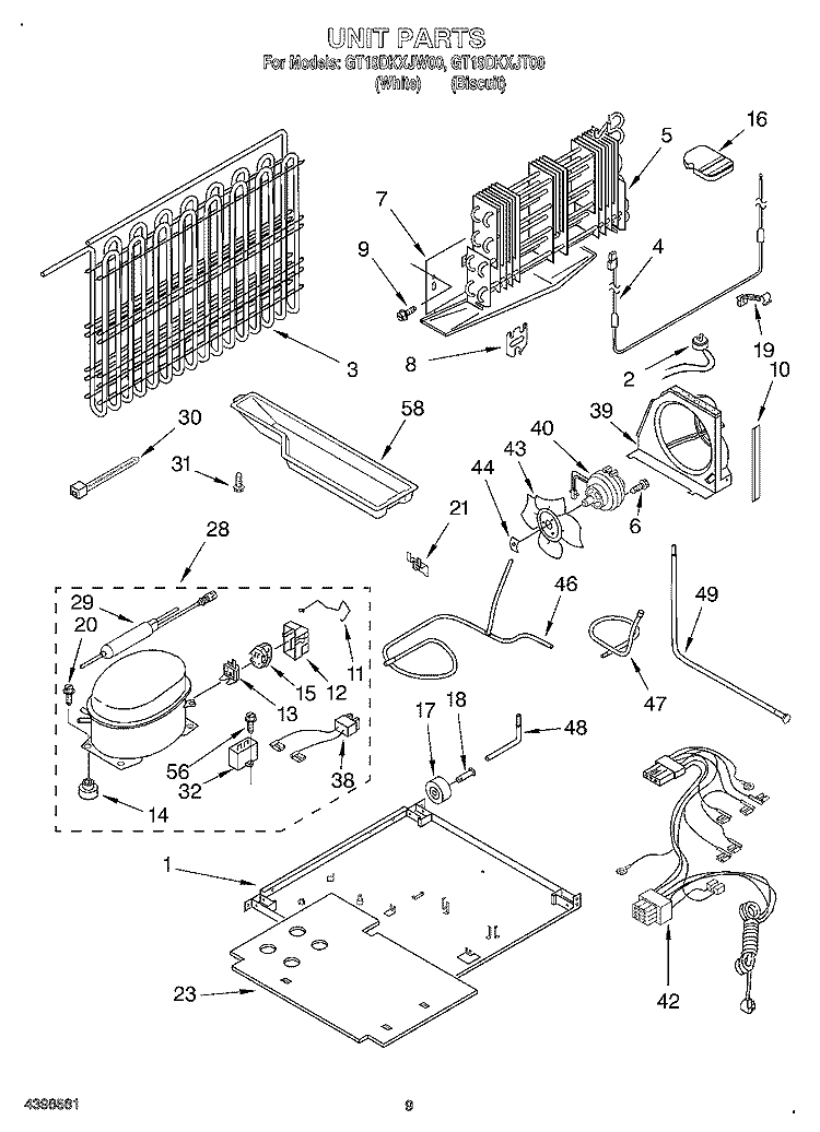 UNIT Diagram and Parts List for GT19DKXJT00  Whirlpool Refrigerator
