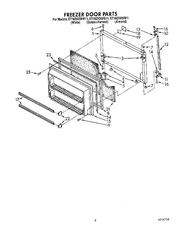 FREEZER DOOR Diagram and Parts List for ET18ZKXWG11  Whirlpool Refrigerator