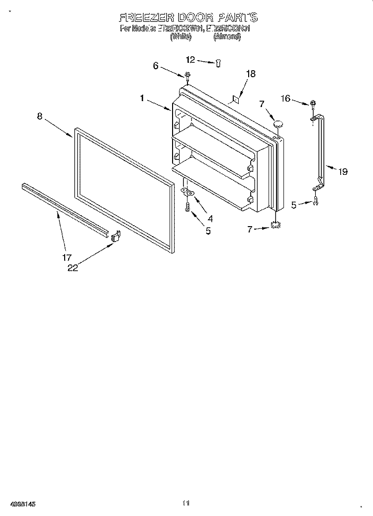 FREEZER DOOR, LIT/OPTIONAL Diagram and Parts List for ET22RKXGN01  Whirlpool Refrigerator