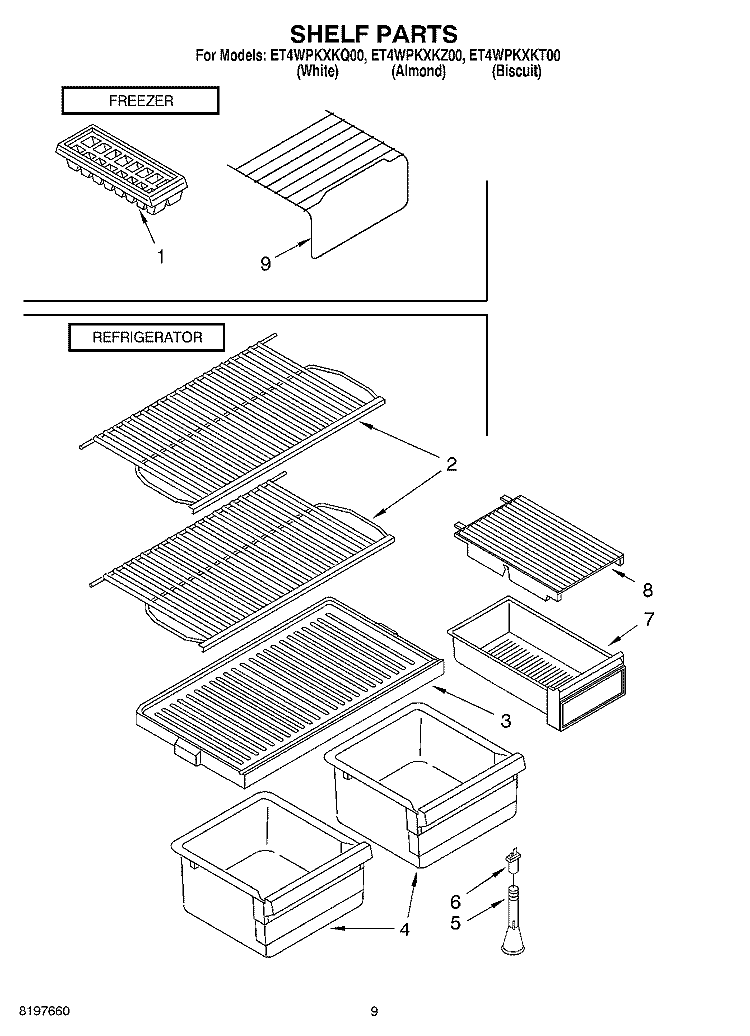 SHELF, OPTIONAL Diagram and Parts List for ET4WPKXKZ00  Whirlpool Refrigerator