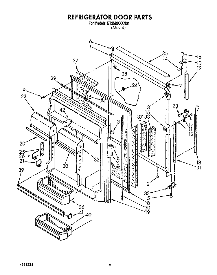 REFRIGERATOR DOOR Diagram and Parts List for ET25DKXXW01  Whirlpool Refrigerator