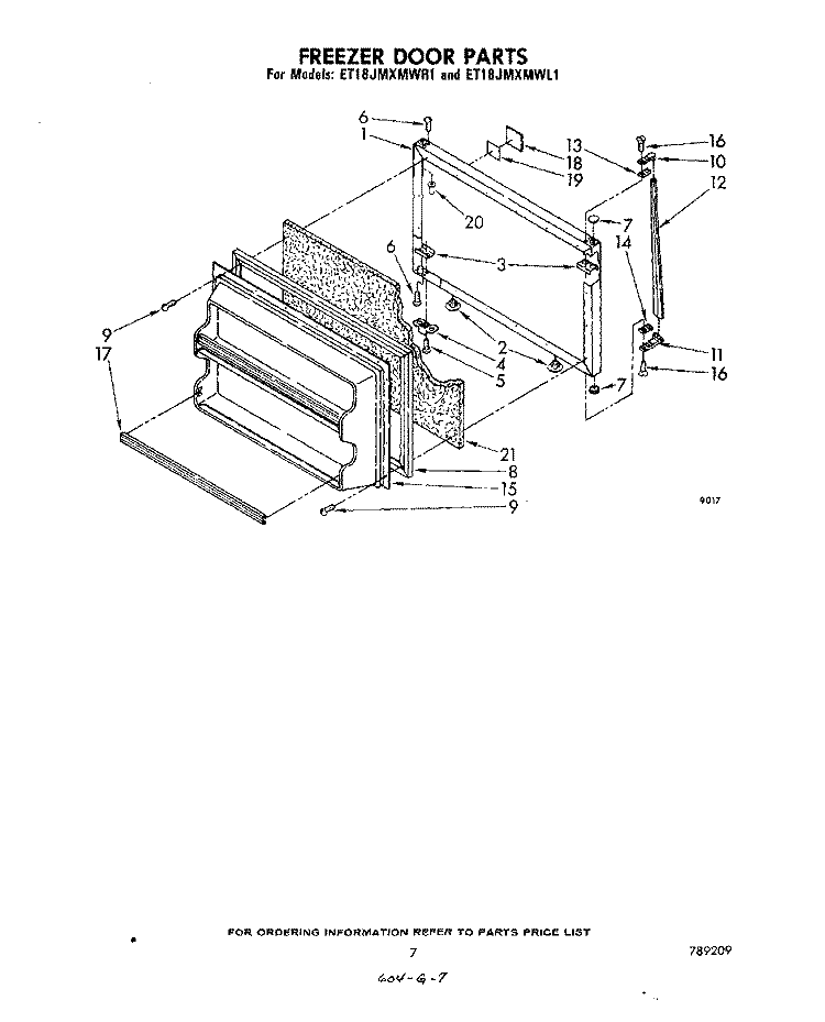 FREEZER DOOR Diagram and Parts List for ET18JMXMWR1  Whirlpool Refrigerator