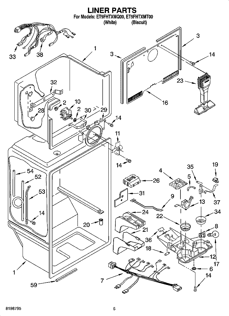 LINER PARTS Diagram and Parts List for ET9FHTXMT00  Whirlpool Refrigerator