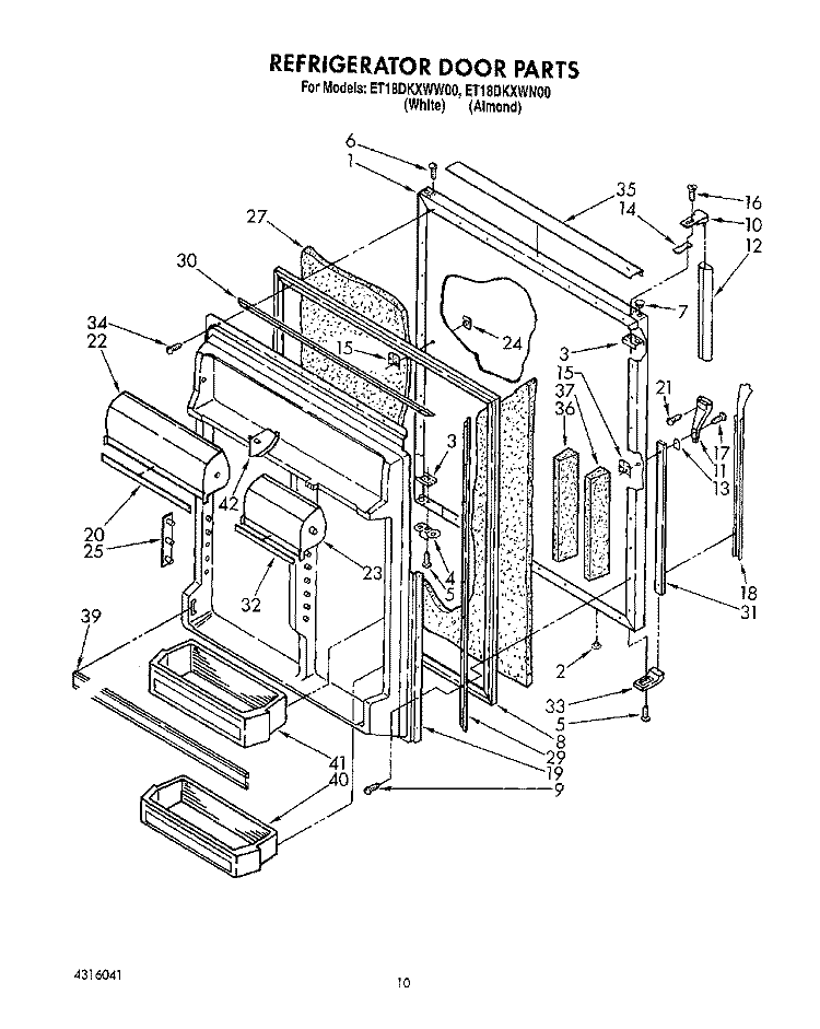 REFRIGERATOR DOOR Diagram and Parts List for ET18DKXWW00  Whirlpool Refrigerator