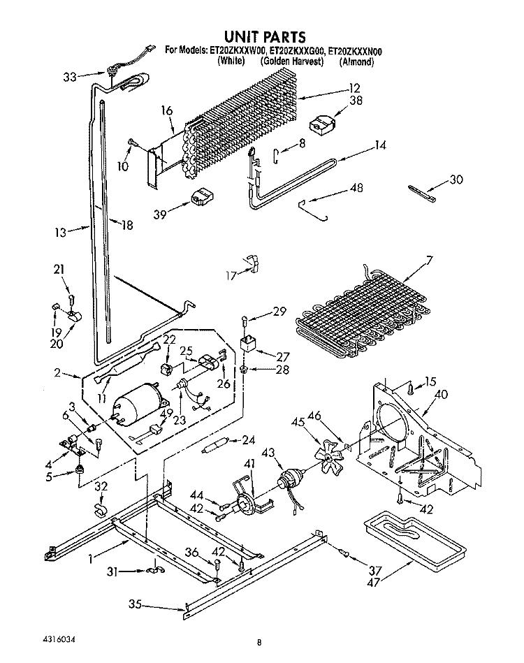 UNIT Diagram and Parts List for ET20ZKXXW00  Whirlpool Refrigerator
