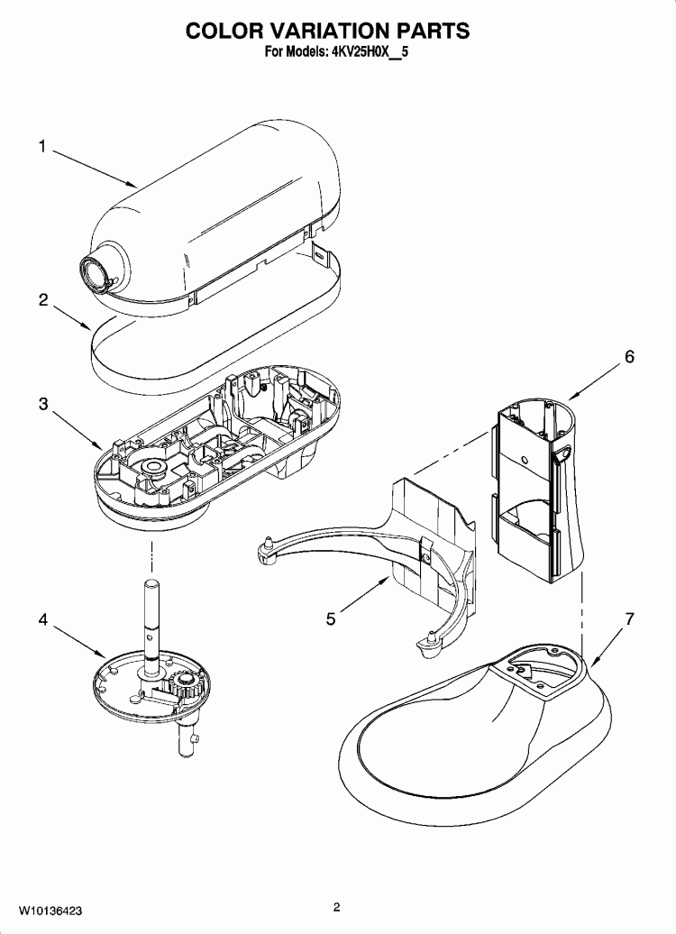 COLOR VARIATION PARTS Diagram and Parts List for  KitchenAid Mixer