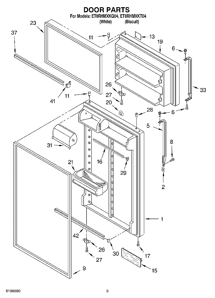 DOOR PARTS Diagram and Parts List for ET8RHMXKT04  Whirlpool Refrigerator