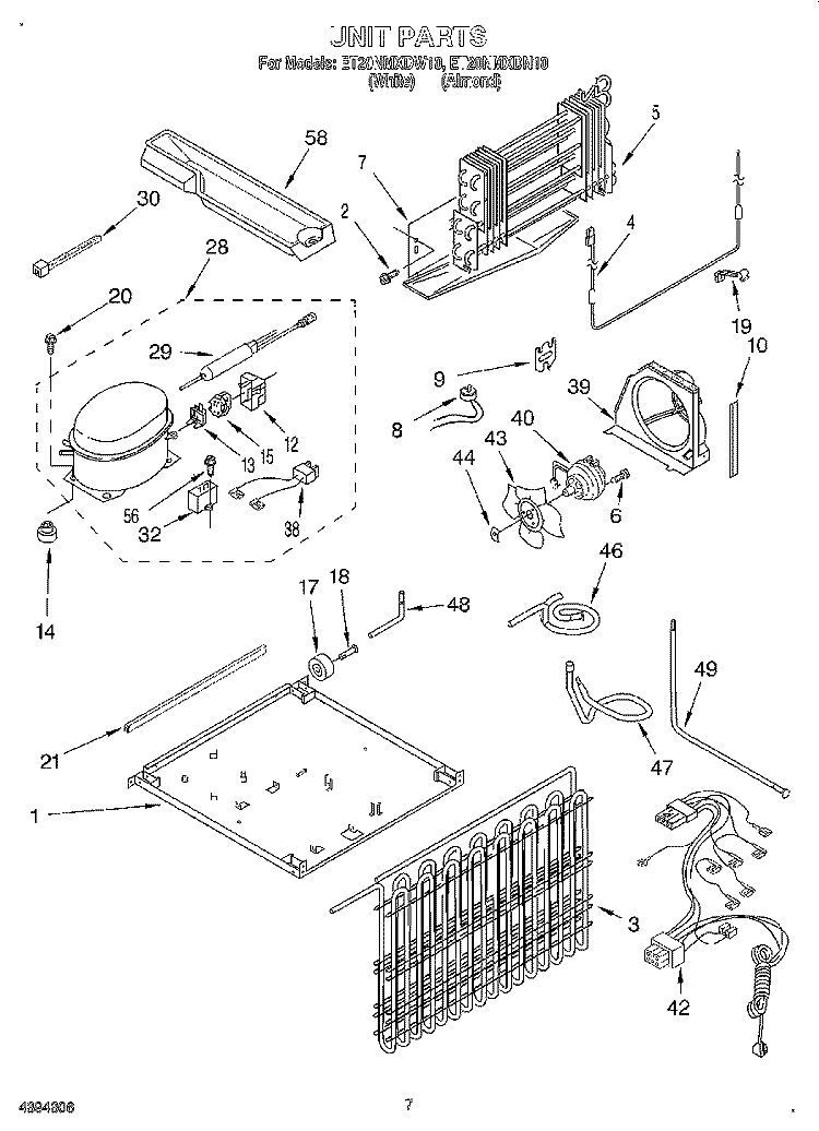UNIT Diagram and Parts List for ET20NMXDN10  Whirlpool Refrigerator