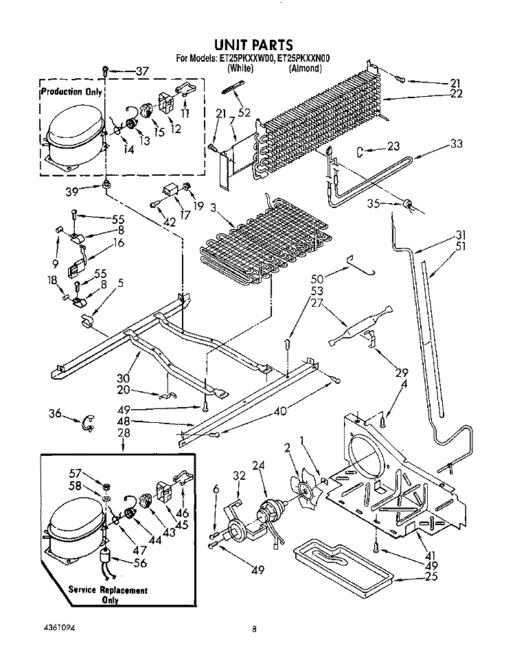 UNIT Diagram and Parts List for ET25PKXXN00  Whirlpool Refrigerator