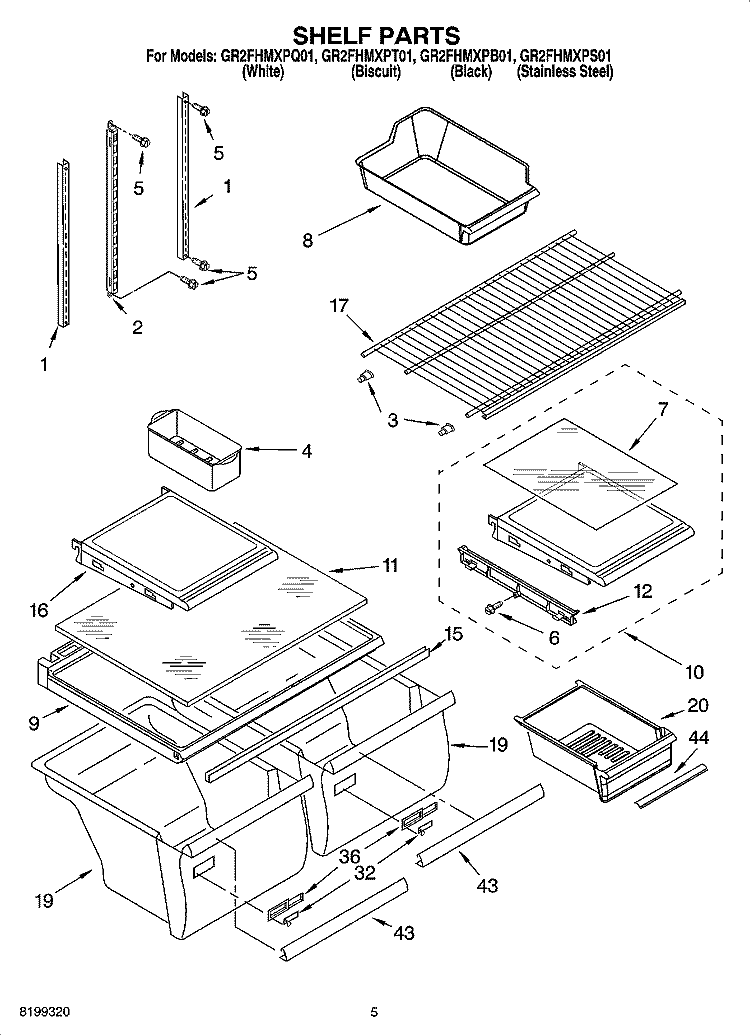 SHELF PARTS Diagram and Parts List for GR2FHMXPQ01  Whirlpool Refrigerator