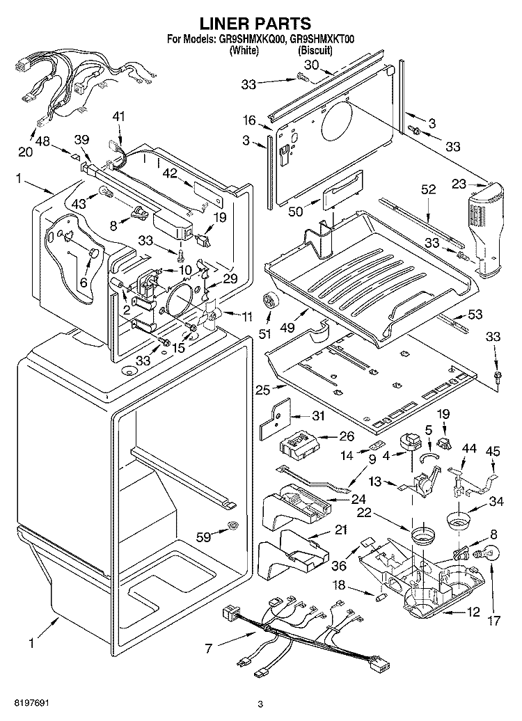 LINER Diagram and Parts List for GR9SHMXKQ00  Whirlpool Refrigerator