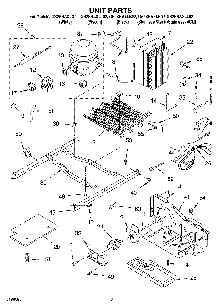 UNIT Diagram and Parts List for GS2SHAXLB02  Whirlpool Refrigerator