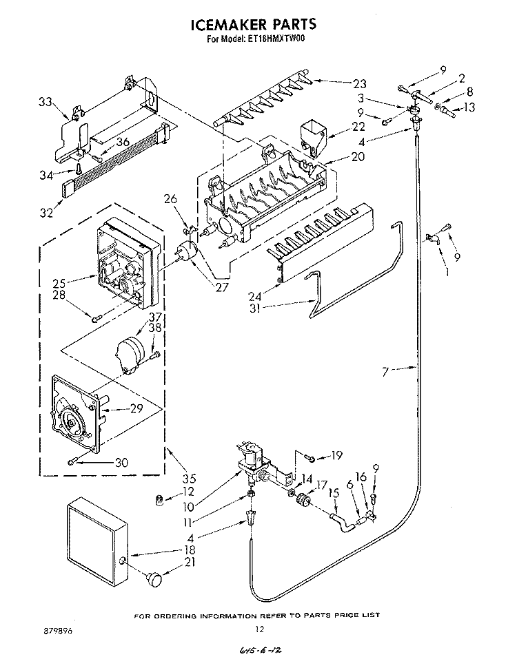 ICEMAKER, LIT/OPTIONAL Diagram and Parts List for ET18HMXTW00  Whirlpool Refrigerator