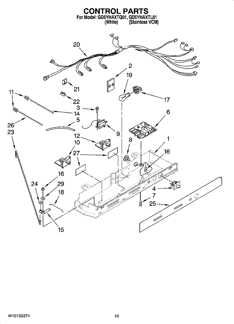 CONTROL PARTS Diagram and Parts List for GD5YHAXTL01  Whirlpool Refrigerator