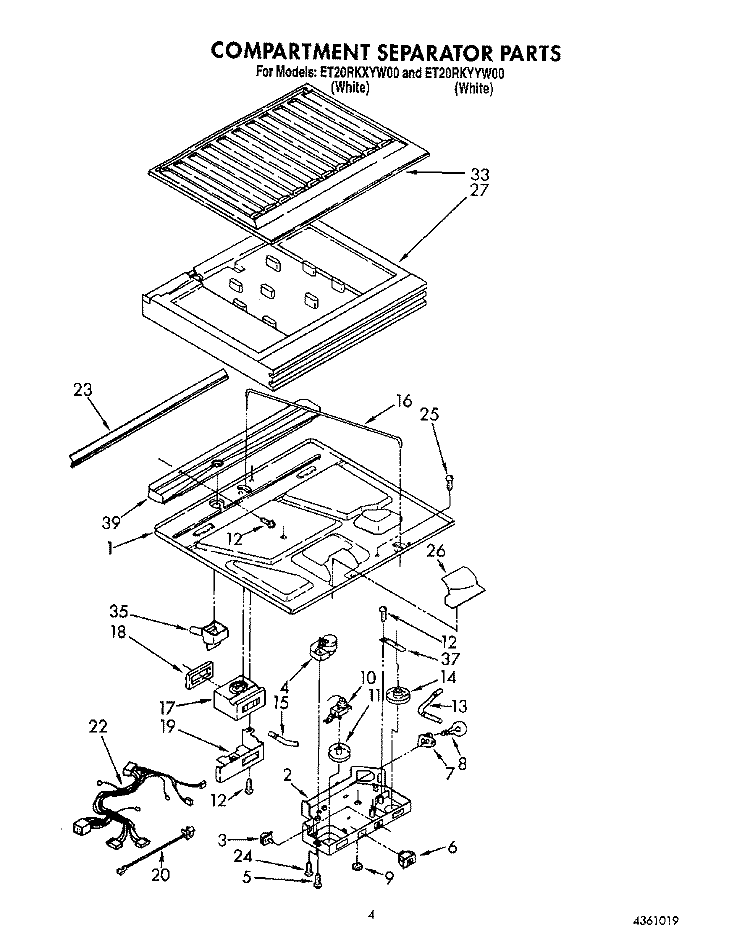 COMPARTMENT SEPARATOR Diagram and Parts List for ET20RKXYW00  Whirlpool Refrigerator
