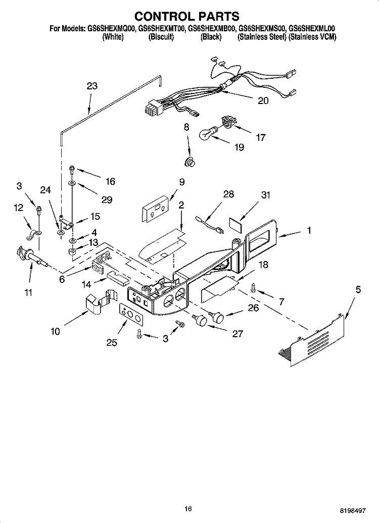 CONTROL PARTS Diagram and Parts List for GS6SHEXML00  Whirlpool Refrigerator