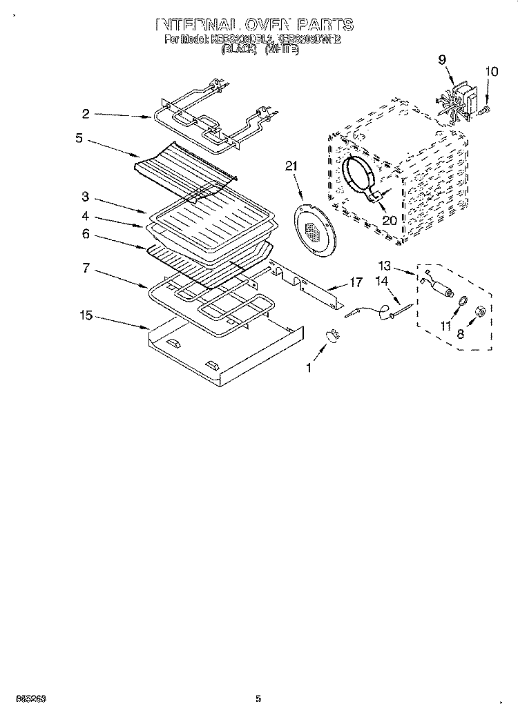 INTERNAL OVEN Diagram and Parts List for KEBS208DBL2  KitchenAid Wall Oven