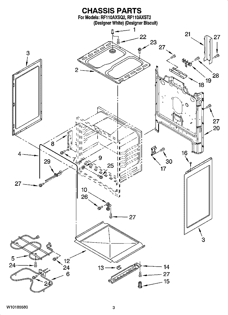 CHASSIS PARTS Diagram and Parts List for  Whirlpool Range