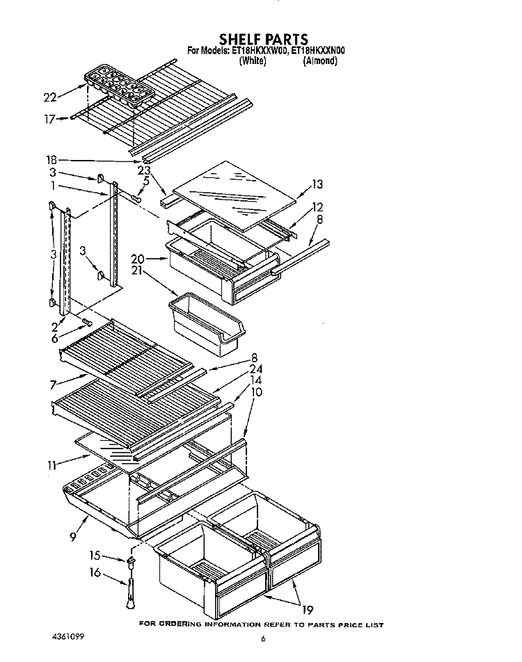 SHELF Diagram and Parts List for ET18HKXXW00  Whirlpool Refrigerator