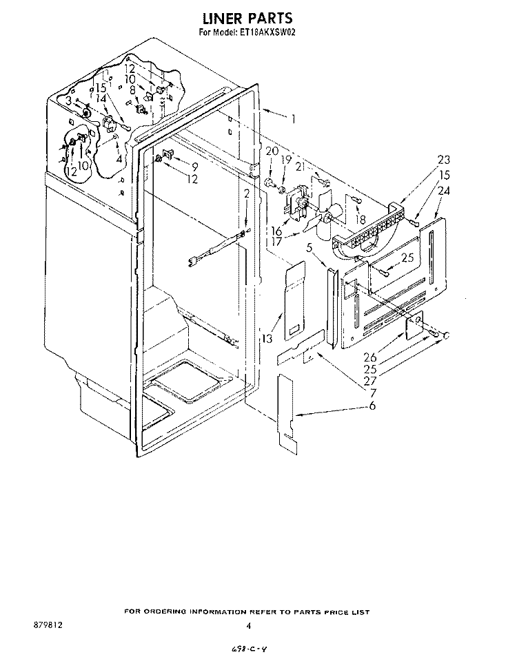 LINER Diagram and Parts List for ET18AKXSW02  Whirlpool Refrigerator