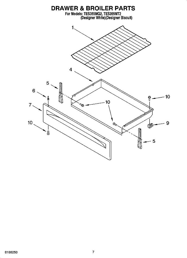 DRAWER & BROILER PARTS, OPTIONAL PARTS Diagram and Parts List for TES355MT2  Estate Range